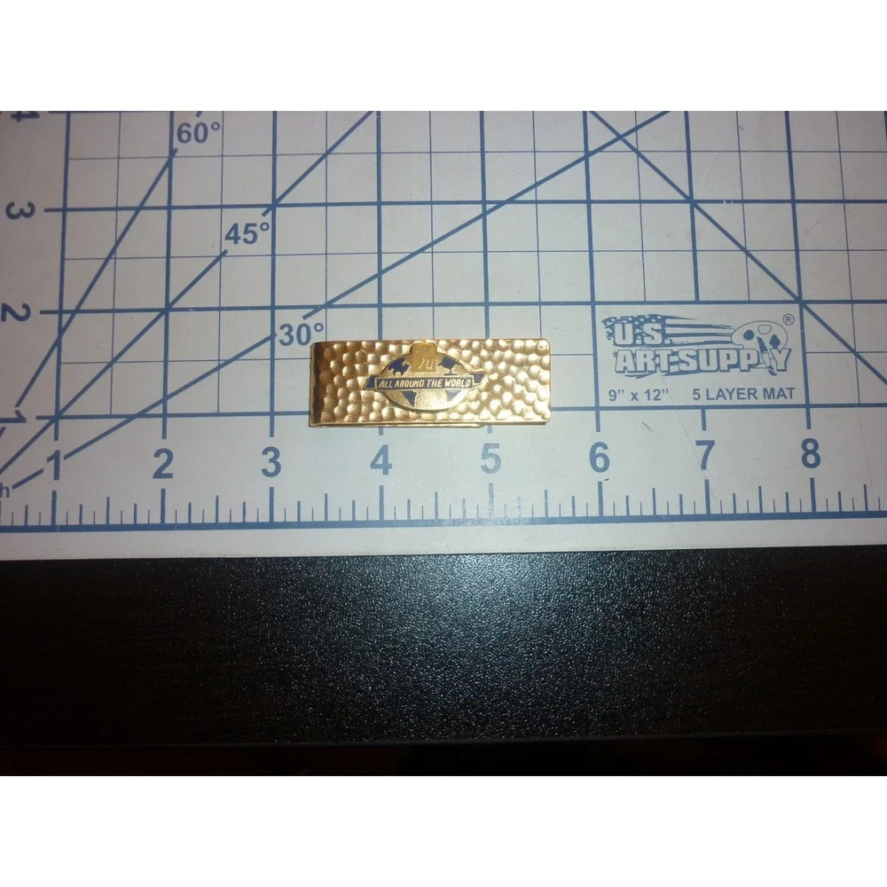 Vintage All Around The World Money Clip Gold Tone Hammered Metal Globe Travel